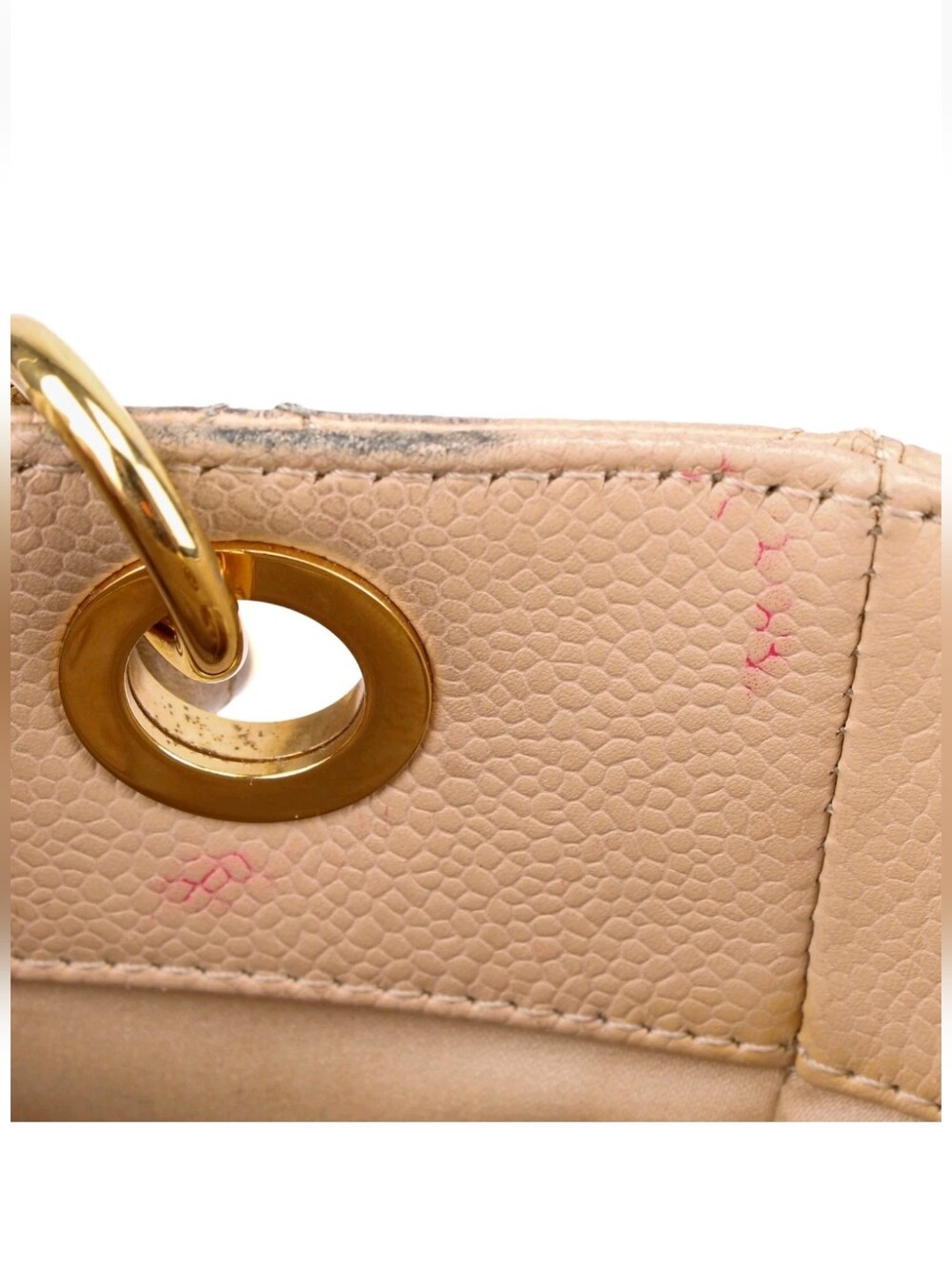 CHANEL Bag Chain Tote Grained Caviar Logo "CC" Bag Calfskin Beige/Blush Gold HRW - Picture 11 of 14